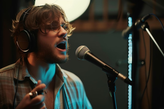 Professional vocal instructor demonstrating singing techniques during music lessons
